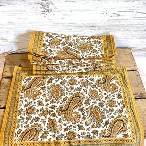Artimino placemats 6 paisley gold yellow cotton decor